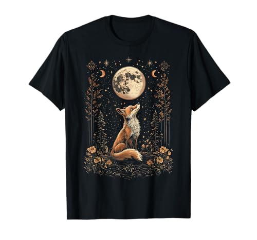 Image of mystic moon and moonphase fox mystical flowers aesthetic T-Shirt