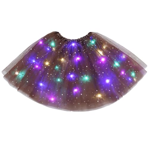 URAQT Tutu Rock LED,Tüllrock Damen LED Tütü Erwachsene,Damen Minirock, Tütü Erwachsene für Fasching Karneval Motto Party Ballett Tanzen Fancy Dress Halloween Kostüm,40CM,Braun