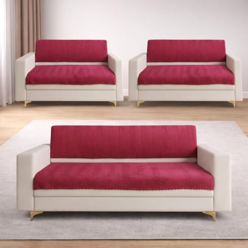 Image of Homerz Premium Velvet Sofa Cover Panel | Soft & Velvety Fabric | Rich Vibrant Colours | Sofa Protector for Living Room (Maroon, 7 (3+2=2) Seater, Seat Cover with Backrest)