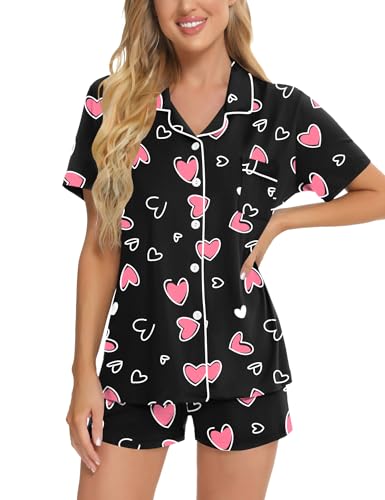 Image of SWOMOG Womens Button Down Pajamas Set Short Sleeve Sleepwear Bride Soft Pj Lounge Sets XS-3XL