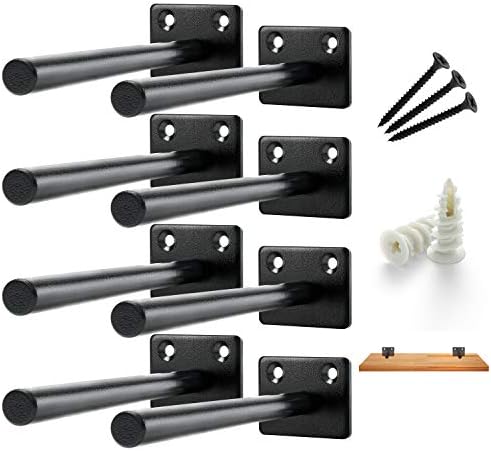 BATODA - Solid Steel Floating Shelf Bracket (8 pcs) - Blind Shelf Supports - Hidden Brackets for Floating Wood Shelves - Blind Shelf Support – Screws and Wall Plugs Included (6 Inch Rod, 8)
