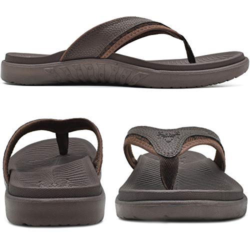 Kuailu Mens Leather Sport Flip Flops Comfort Orthotic Thong Sandals With Plantar Fasciitis Arch Support For Outdoor Summer #TOP6