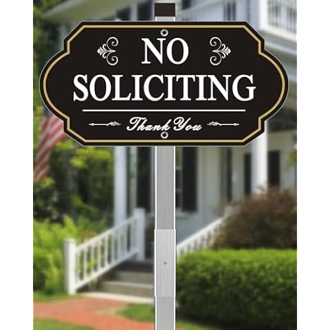 i-CowFun Heavy Duty No Soliciting Sign for House with 28" Long Stake - 14" x 7" Metal No Soliciting Yard Sign - Weather Resistant Aluminum No Solicitors Sign - No Solicitation Signs for Home Outdoor,Rust Free Cover