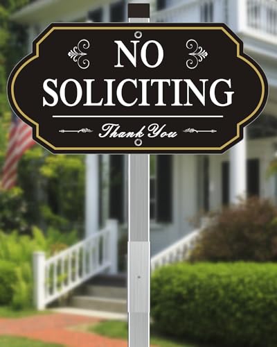 Image of Heavy Duty No Soliciting Sign for House - All Metal Construction - No Soliciting Yard Sign - 14 inch x 7 inch - Aluminum - with 28 inch Long Stake
