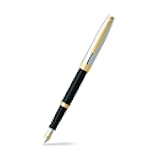 Sagaris Black Fountain Pen with Chrome Cap, Gold Tone Trim, and Medium Nib