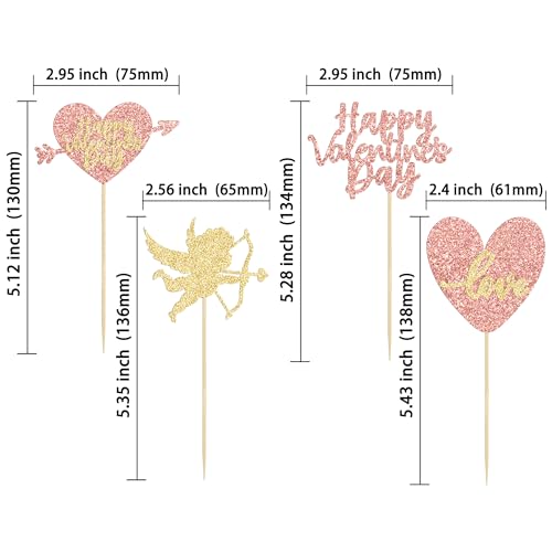 Gyufise 24 Pack Rose Gold Glitter Happy Valentine Day Cupcake Toppers Love Heart Cupcake Toppers for Valentine Theme Wedding Engagement Bridal Shower Party Cake Decorations - Image 2