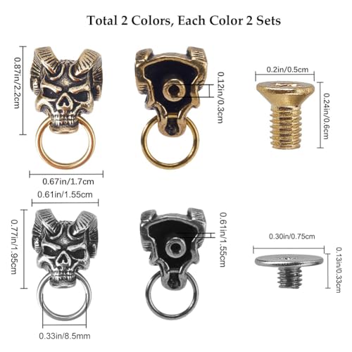 Image of GORGECRAFT 4Pcs 2 Colors Brass Conchos Screw Back Skull Stud Back Rivets Leather Crafting Coin Concho Skull Head Punk Decorative Nail Buttons for DIY Denim Jeans Decoration Wallet Chain Connector
