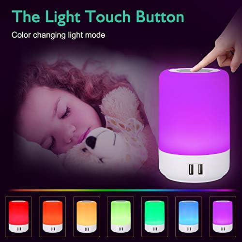 USB Table Lamp, Simple Smart Touch Bedside Lamps, 4 USB Charging Ports, RGB dimmable Room Lights, Small Night lamp, LED Colour Changing Desk Light Yicheng-ele