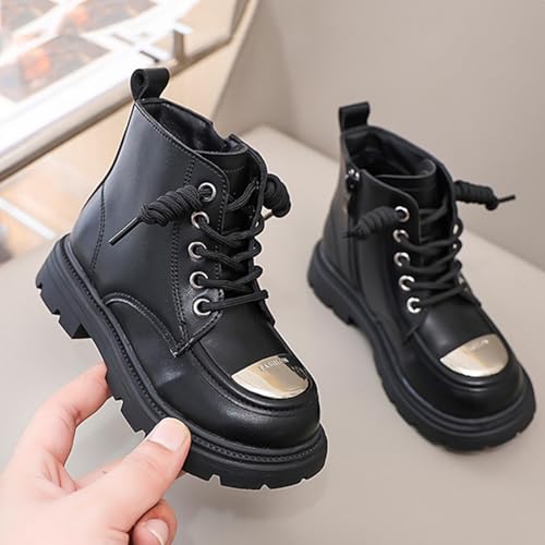 Girls Lace Up Boots Thick Plush Side Zipper Chunky Bottom Winter Boot Mid Calf PU Leather Toddler Kids Snow Shoes4