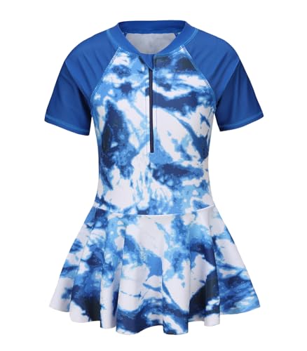 Image of Girls One Piece Swimsuits Short Sleeve Swim Dress for Girls Hawaiian Skirted Bathing Suit Summer Swimwear 3-16 Years