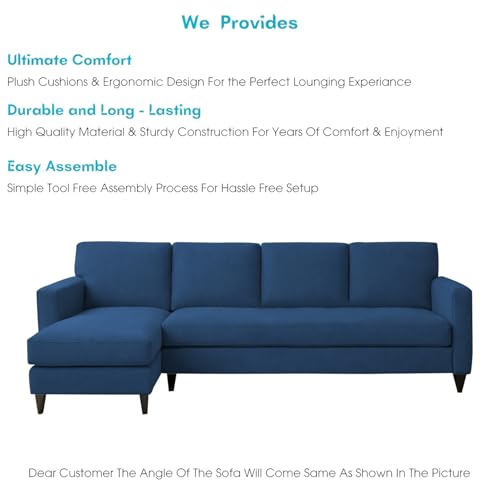 Image of Carlos LHS 4 Seater L Shape Sofa Set for Living Room & Home Office Furniture, Modern Durable Sectional Corner Sofa Couch, Premium Fabric Comfortable Seating with Strong Frame (Blue)