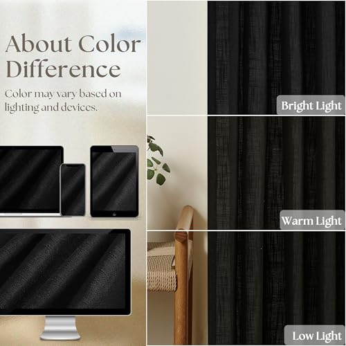 Image of 120 Inch Curtains High Ceiling Tall Curtains 2 Panels Set for Living Room Pinch Pleated with Hooks Rings Back Tab Bohemian Semi Sheer Drapes Cottage Long Large Window Drapes 120 Length Black