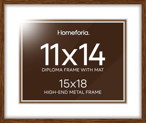 Image of Homeforia 15x18 Diploma Brown Frame, High End Dark Oak 15by18 Certificate Wood Frames with Mat 11x14, 15 x 18 Walnut Wooden Document Frame, Graduation Degree Frames, Tempered Glass, Wall Kit, Set of 2