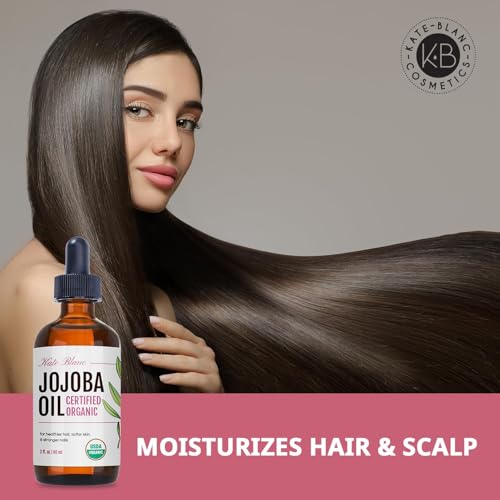 Kate Blanc Cosmetics Organic Jojoba Oil for Hair, Skin, Face, Nails (2oz) - USDA Certified, 100% Pure Cold Pressed Unrefined - Moisturizing Carrier Oil for Gua Sha, Dermaplaning, Body - Glass Bottle - Image 6