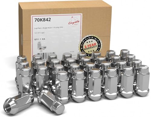 Image of Wheel Accessories Parts 32 Pcs 1 /2 inch-20 Thread Bulge Acorn 1.90 inch Long Lug Nuts Chrome 3 /4 inch 19mm Hex Fits Dodge D200 D250 D350 Chevy C20 C30 K20 K30