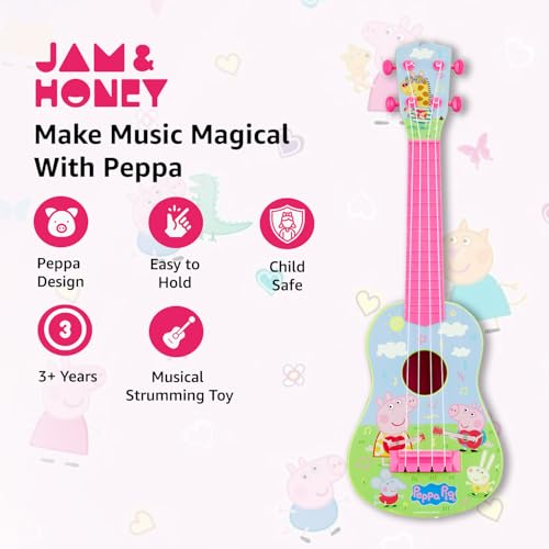 Image of Amazon Brand - Jam & Honey Peppa Pig Guitar | Musical Toy with Sound Play | Lightweight & Child-Safe Design | Encourages Rhythm & Creativity | Pretend Play Toy for Girls | Age 3+