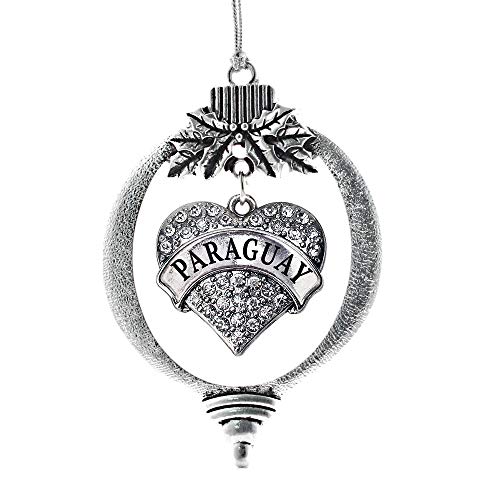 Inspired Silver - Paraguay - Silver Christmas Ornament - Pave Heart Charm Christmas Tree Ornament with Cubic Zirconia - Holiday Hanging Decoration