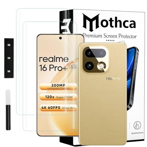 Image of Mothca Curved UV Tempered Glass Screen Protector for Realme 16 Pro Plus 5G | Transparent | Pack of 2 | Borderless Full Screen Coverage with UV Installation Kit