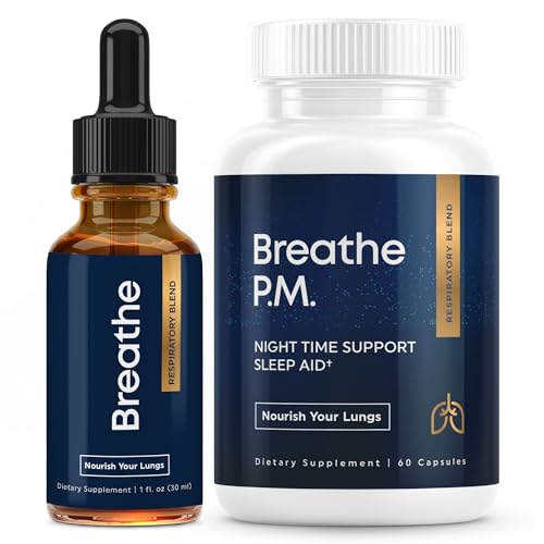 BREATHE & BREATHE PM Bundle - 60 Caps & 1 fl.oz. Mullein Drops for Lungs & Airways: Peppermint, Thyme, & Mullein Leaf Extract for Lungs Detox for Smokers - Clear Mucus & Breathe - GMO-Free & USA-Made