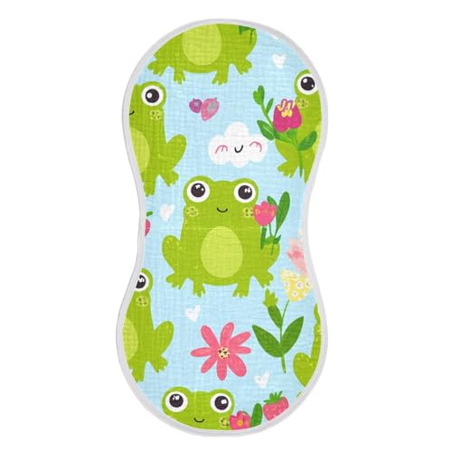 Baby Burp Cloths, Soft Absorbent Burping Cloths for Babies, Cotton Milk Spit Up Rags, Large Size for Newborns, Baby Boys and Girls (Frog Floral Pattern)