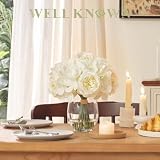 WELL KNOWN-White Peonies Artificial Flowers in Glass Vase
