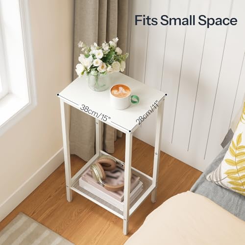 HOOBRO Tall Side Table, Industrial End Telephone Table with Adjustable Mesh Shelves, Small Tall Nightstand for Living Room, Bedroom, Entryway, Office, White WW03DH01 by HOOBRO - Used condition - Image 4