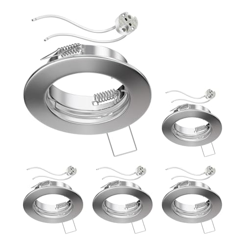 ledscom.de 5 Pieces Ceiling recessed Frame Fere recessed Frame matt Chrome (LED/halogen/MR16/50mm) incl. GU5.3 Socket