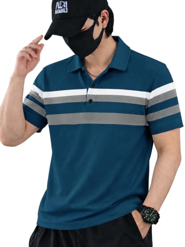 Image of Noble Monk Men's Striped Polo Neck Half Sleeve Casual T-Shirt with Regular Fit
