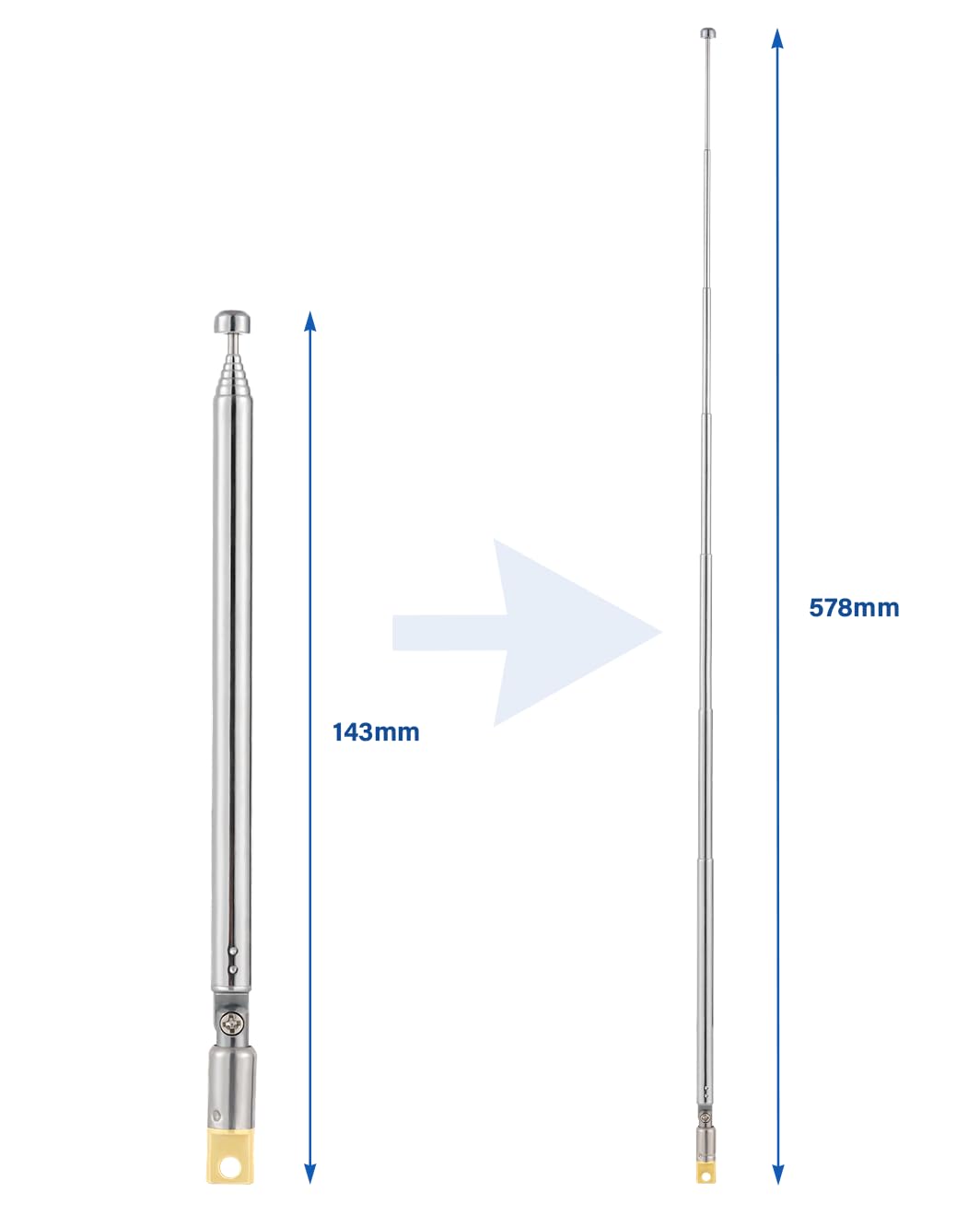 2PCS FM Telescopico Antenna Radio DAB 7 Sezioni FM Portatile Radio Antenna 57.5cm/22.6IN per TV FM/VHF/UHF Stereo DVB-T Ricezione