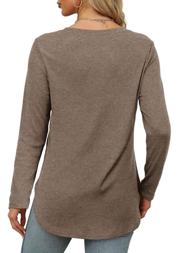 Image of XIEERDUO Womens Long Sleeve Round Neck Shirts Side Split Basic Loose Tunic Tops Casual 2026