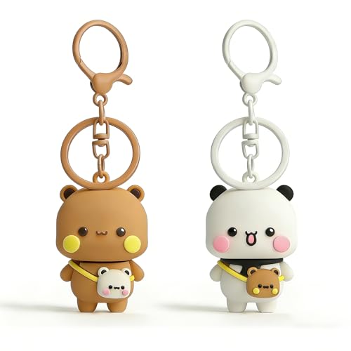 YOKUSHI 2PCS Bubu Dudu Cute Keychains Kawaii Cartoon Statue Bears Panda Figurine Key Chains for Women Backpacks Car Keys Gifts White+brown One size