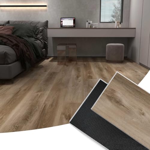 Click Lock SPC Luxury Vinyl Flooring Plank | 5mm Thick | 40.8 x 7 Inch | Wood Textured | Rigid Surface Hard Core | Waterproof LVP Flooring for Kitchen/Basement | (20 Sq.Ft, Oak)