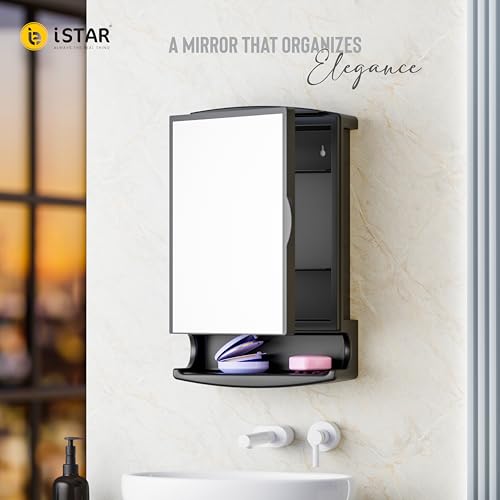 Image of iSTAR Bathroom Cabinet with Mirror | Multipurpose Storage Cabinet with Mirror | Modern Wall Mounted Accessories Organizer for Bathroom, Kitchen and Home (Black)