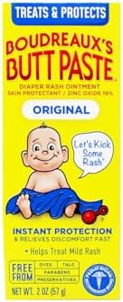 Boudreaux's Butt Paste Original Diaper Rash Cream, Ointment for Baby, 2 oz. Tube, Pack of 1