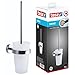 Produktbild tesa SMOOZ WC-Garnitur, satiniertes Glas und verchromter Edelstahl - Toilettenbürsten-Set zur Wandbefestigung ohne Bohren, inkl. Klebelösung - 137 mm x 97 mm x 410 mm