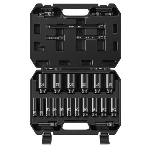 Image of Reniteco 25-Piece 1 /2 inch Drive Socket Set, SAE (3 /8 inch- 1-1 /2 inch), Deep Sockets, Extension Bars, 1 /2 inch F to 3 /8 inch M Reducer,3 /8 inch F to 1 /2 inch M Reducer, Universal Joint, 6 Point Design, Cr-V