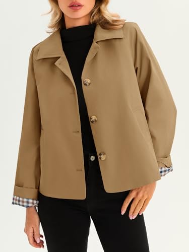 Tankaneo Womens Cropped Trench Coat Lightweight Single Breasted Jacket Fall Windbreaker Fashion Outerwear