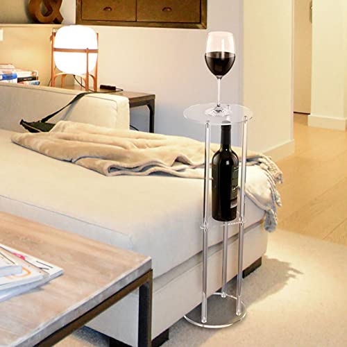 Hmyhum Clear Acrylic Drink Table For Small Spaces, Martini Table For Living Room, Small Drink Side Table, 3 Tiers, C Shaped, 8" L X 8" W X 26" H #TOP2