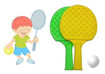 Kids Sports Racket Set, 2 Plastic Rackets with Ball, Multicolor, for Tennis and Badminton Play