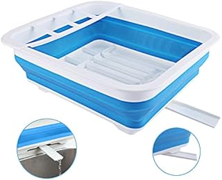 UNOLIGA Collapsible Kitchen Dish Drying Rack with Drainer Spout, Large Foldable Dish Drainer Kitchen Cutlery Storage Solutions for Caravan Camper Van Camping Tent Accessories