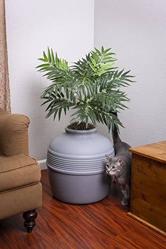 Good Pet Stuff, The Original Hidden Litter Box, Artificial Plants & Enclosed Cat Planter Litter Box, Vented & Odor Filter, Easy To Clean, Stone Gray #TOP2