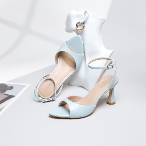 Image of Susanny High Heels for Women Pointed Open Toe Strappy Chunky Block Heels Ankle Strap Stiletto Kitten Heeled Sandals Wedding Bridal Party Prom Sexy Dress Shoes