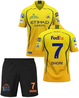 New CSK Jersey 2026 Dhoni 7 with Logo Shorts for (Men&Boys) Price In India