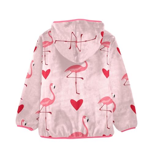 OTVEE Valentine Pink Flamingo Bird Kids Hoodie Jacket Fall Spring Full Zip Warm Outwear Coat2