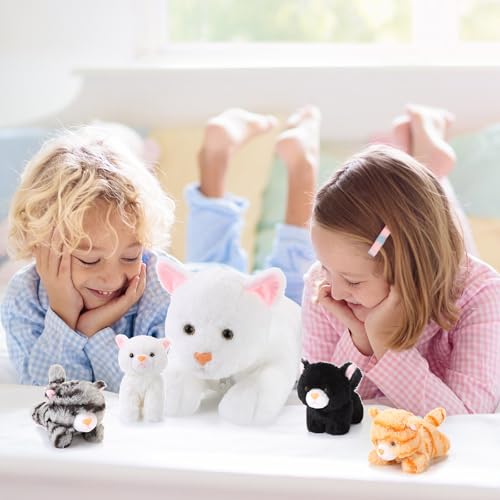 Image of Skylety 5 Pieces Cat Stuffed Animal with Babies Inside Belly Plush Cat Pregnant Mommy Kitty with 4 Cute Fluffy Stuffed Kittens Christmas Birthday Surprise Gifts(White)