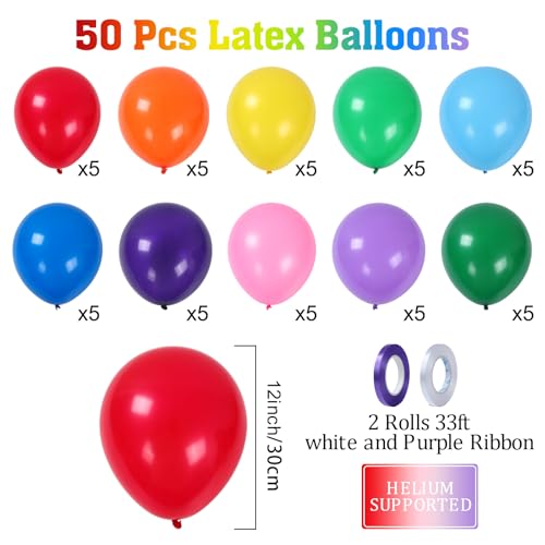 Wayfun 52pc Ballon Multicolore Anniversaire, 12 Pouces Multicolore Ballons de Baudruche, Ballons Anniversaire 10 Couleurs Ballon Gonflable Helium, Deco Anniversaire Baby Shower Mariage Graduation Fete – vue 2