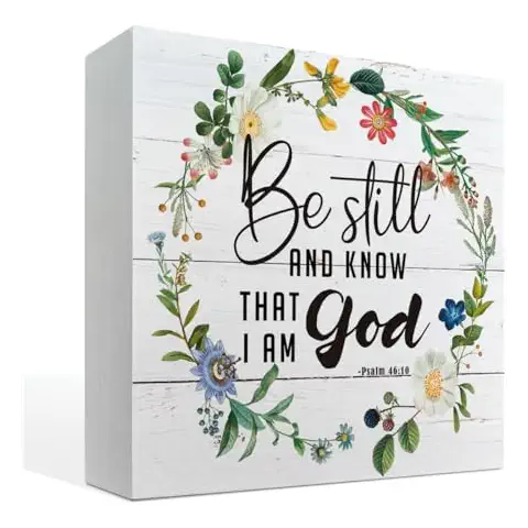 Christian Decor, Box Sign Tabletop Decor, Wooden Christian Sign, Scripture Decor Art, Christian Decor for Living Room Bedroom, Housewarming Decor, Psalm 46:10 Sign - Be Still and Know That I Am God Cover