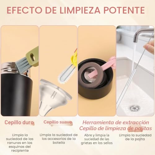 Miniatura 5 de Aoowu 3 Pcs Cepillo De Limpieza 3 En 1, Cepillo De Limpieza De Hendiduras Con 3 Cepillo Para Limpiar Paja, Cepillo De Limpieza De Tapas De Tazas, Limpiador De Tapas De Vasos Portátil Con Cepillo