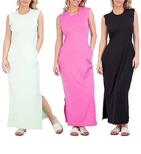 Real Essentials 3 Pack: Womens Long Full Body Tank T-Shirt Shirt Dress Summer Dresses For Women Spring Maxi Sleeveless Wedding Pockets Outfit Casual Bodycon Sun Sundress Formal Flowy Cute - Set 5, Xxl #TOP1
