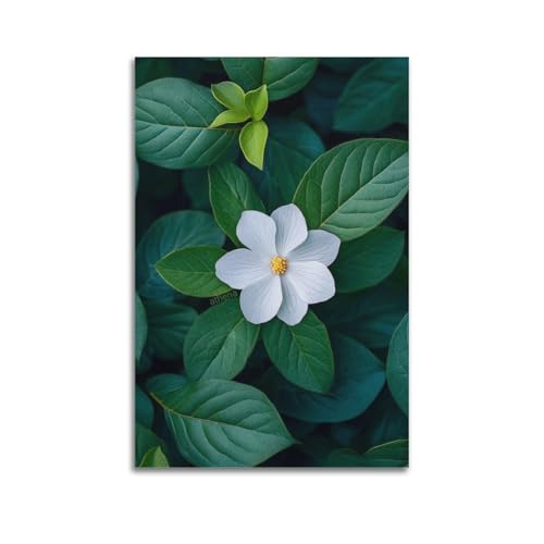 Plante blanche et feuilles vertes déco murale pour une atmosphère sereine maison